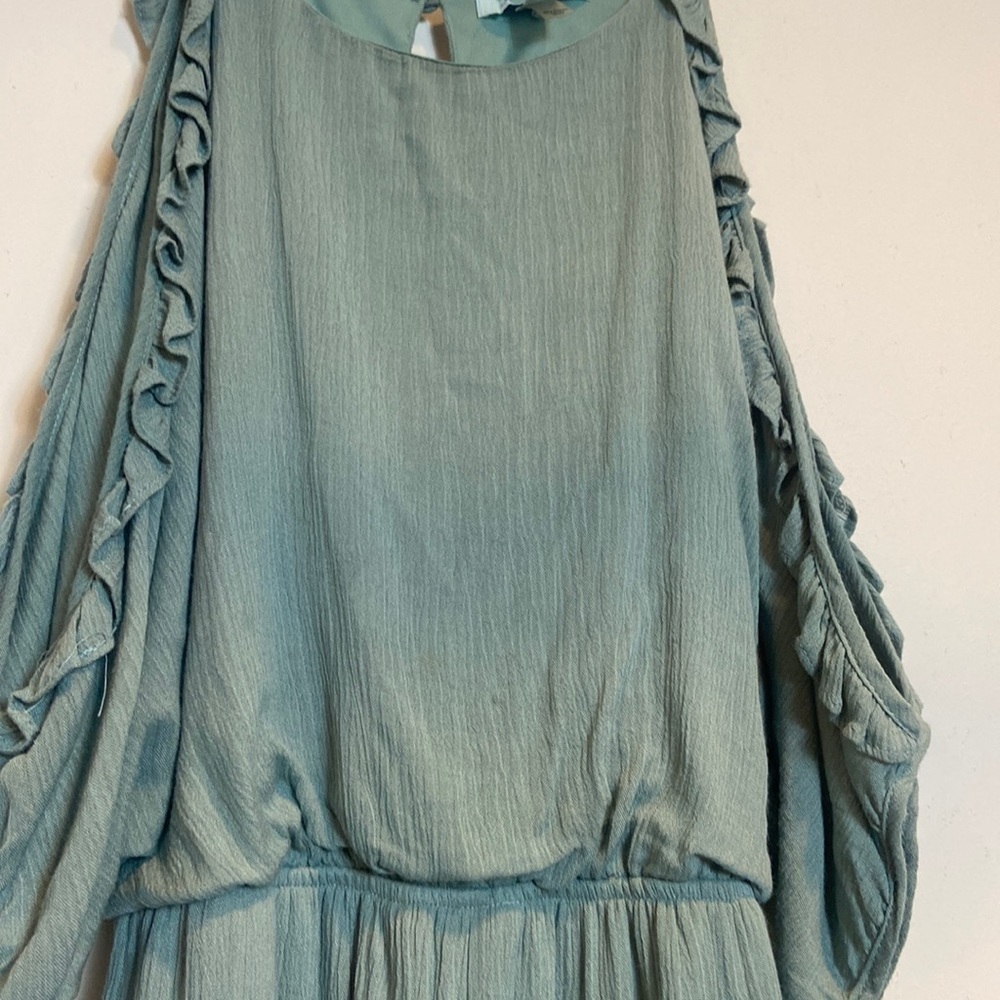 - She + Sky Soft Green Gauze Cold shoulder Romper - Picture 2 of 10
